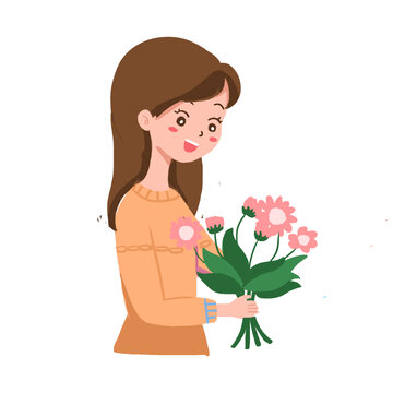 母亲节送花感谢手绘卡通免抠元素