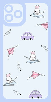 兔兔和纸飞机卡通图案手机壳