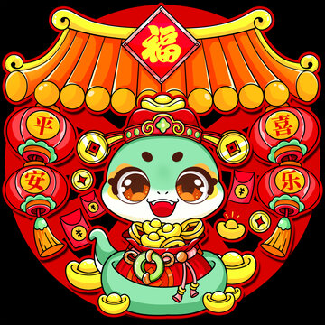 蛇年窗花插畫