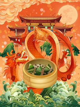 舞龍端午節(jié)粽子食物傳統(tǒng)習俗美食