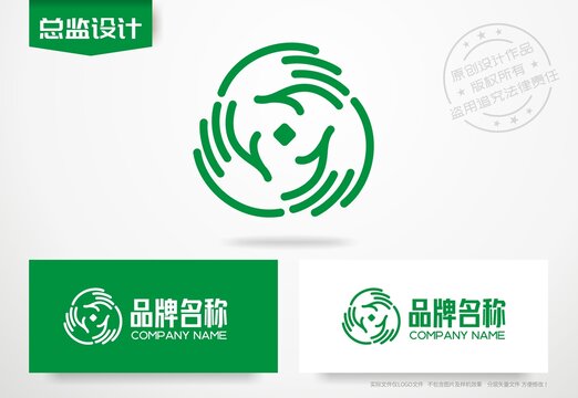农业金融logo手捧古钱币设计
