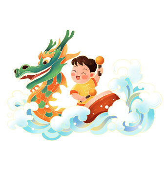 簡約創(chuàng)意國風(fēng)端午龍舟插畫