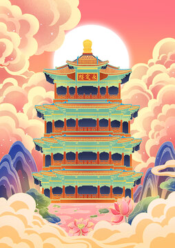 中国风手绘建筑