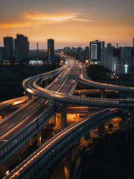 扬州城市快速路高架桥立交桥夜景