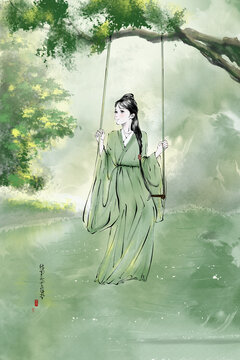 秋千上的古風(fēng)少女