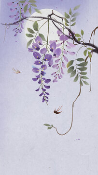 古風(fēng)燕子紫藤插畫