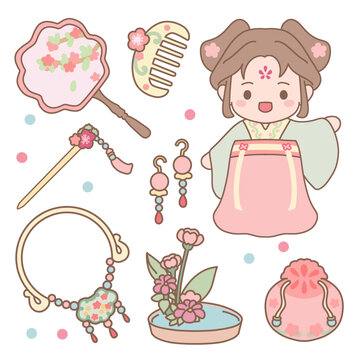 可愛古風(fēng)貼紙少女日常