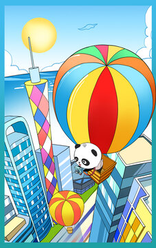 品牌IP城市建筑热气球漂流插画
