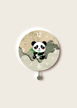 熊猫时钟插画