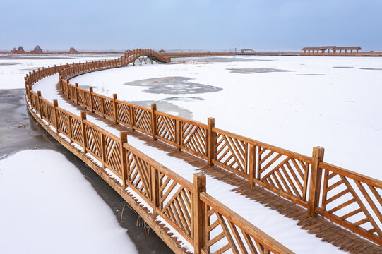 冬天酒泉祁连苇海景区雪景