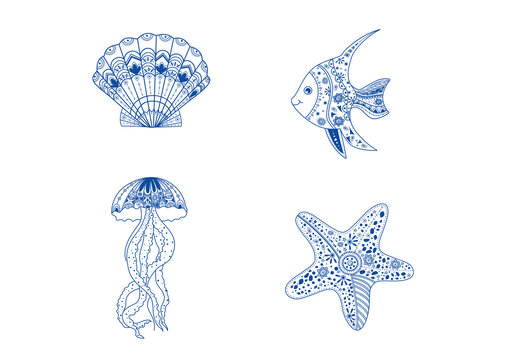 海洋生物手绘插画