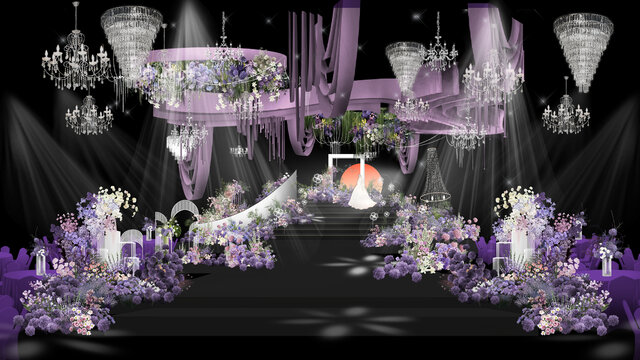 紫色水晶灯吊顶舞台