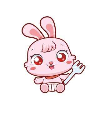卡通可愛小兔寶寶拿叉子形象