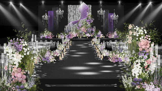 紫色线条设计婚礼效果图