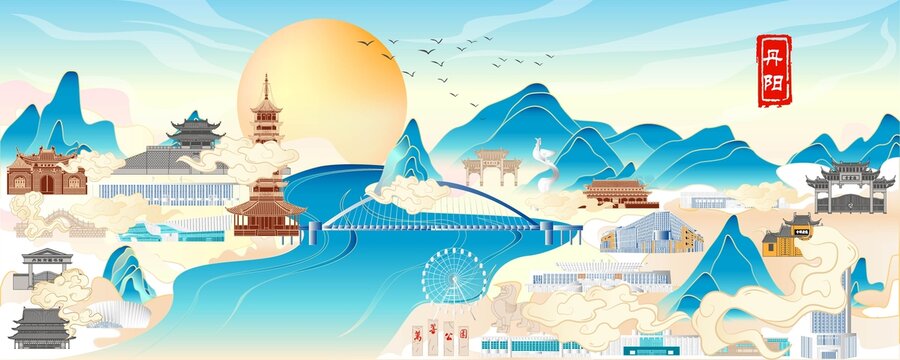 丹陽地標(biāo)國風(fēng)插畫