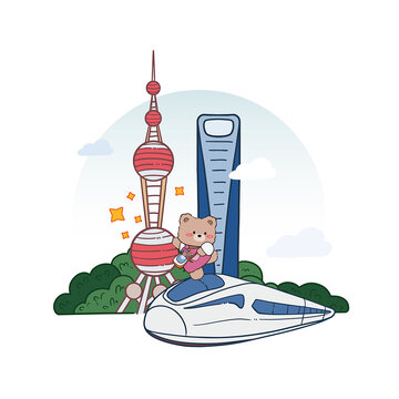 卡通熊上海东方明珠旅游景点