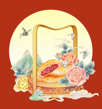 鮮花餅國潮包裝插畫