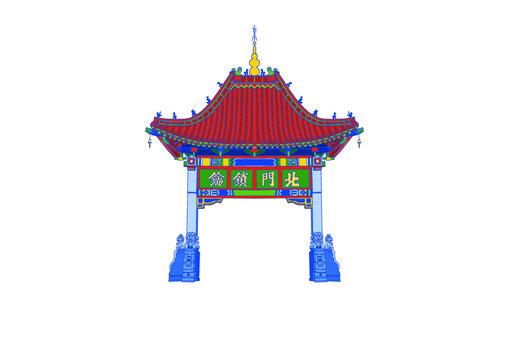 古代建筑亭子四牌坊插畫