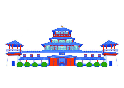 河南古代建筑戚城公園插畫