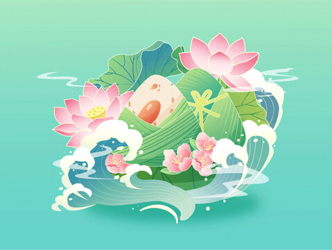端午節(jié)海報國潮插畫粽子矢量圖