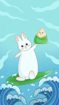 端午节粽子兔兔插画