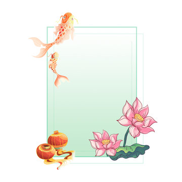 古風(fēng)插畫魚邊框荷花邊框燈籠邊框