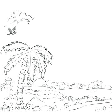 棕櫚樹線描圖