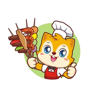 卡通可爱小松鼠厨师吃烧烤头像