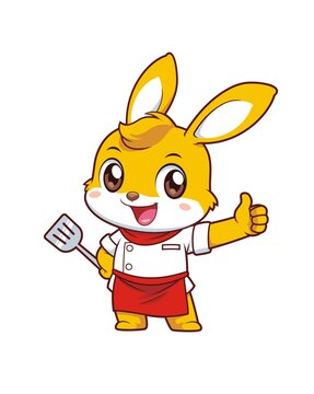 卡通可愛小兔廚師拿鍋鏟形象