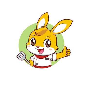卡通可愛小兔廚師拿鍋鏟頭像