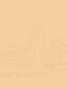 線描山水圖