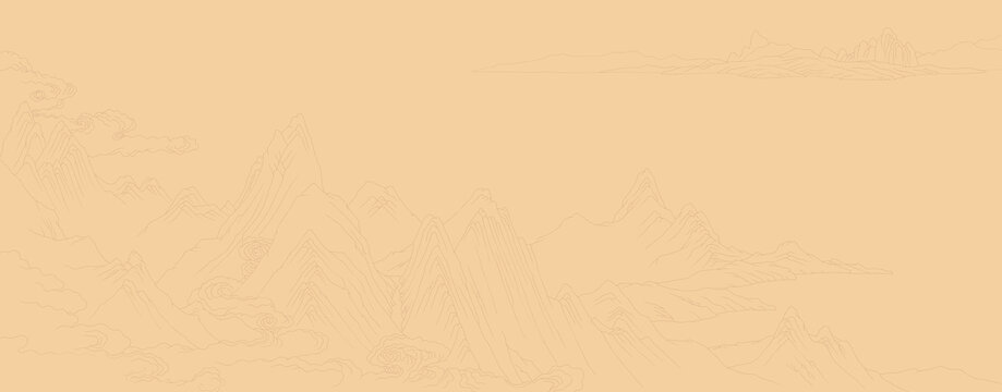線描山水圖卷