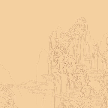 線描山水小品