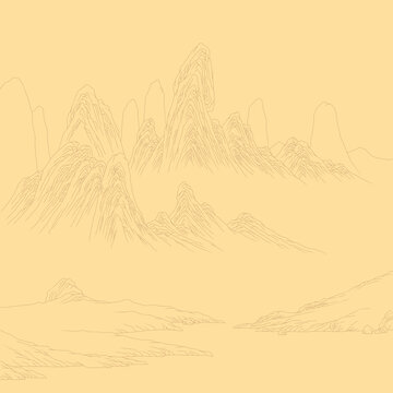 線描山水小品