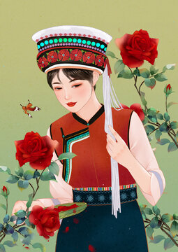 白族女孩插畫