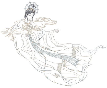 嫦娥線描中秋素材