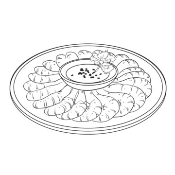 中國傳統(tǒng)美食粵菜白灼蝦線稿