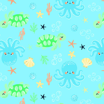 數(shù)碼印花海洋生物圖素材
