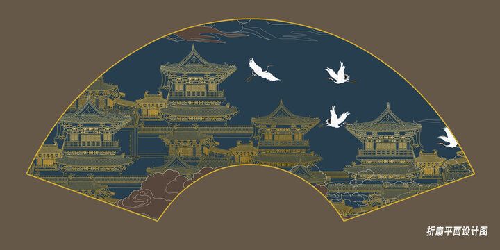 折扇樓閣刺繡