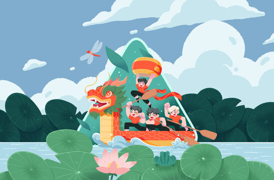 粽香飄揚(yáng)下的荷塘龍舟