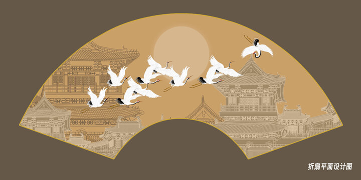 折扇瑞鶴圖