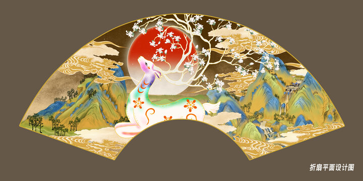 折扇青綠山水