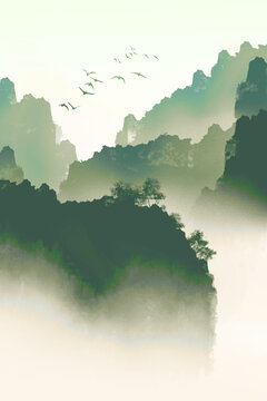 手繪意境國(guó)風(fēng)水墨山