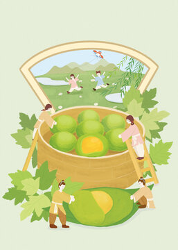 做青團(tuán)放風(fēng)箏