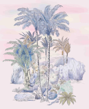 植物熱帶樹(shù)葉風(fēng)景水彩效果3D