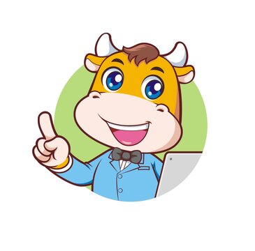 卡通可愛小牛商務(wù)經(jīng)理講解頭像