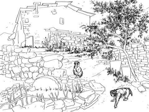 太行山古村石屋民居速寫寫生