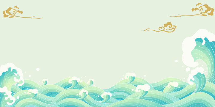 國(guó)潮海浪元素