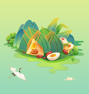 國風(fēng)端午粽子手繪插畫