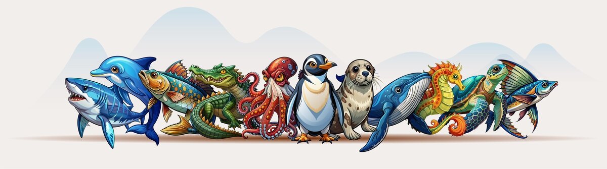 水生動物矢量圖
